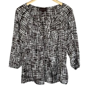 Dana Buchman Blouse Womens Small Black White Abstract Top Career Easy Care - Picture 1 of 8