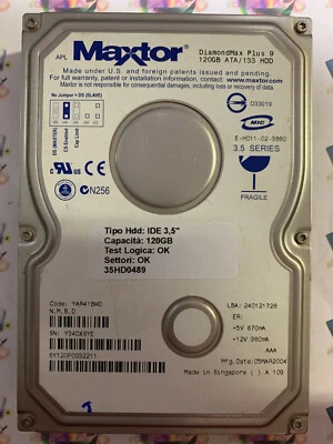 Hard Disk Usato IDE 3,5" 120GB MAXTOR 6Y120P0 6Y120P0032211 YAR41BW0 05 MAR 2004 - Immagine 1 di 4