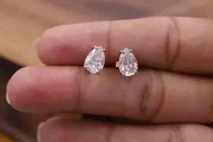 2Ct Pear Cut Lab Created Diamond Womens Stud Earrings 14K Yellow Gold Plated - Picture 1 of 4