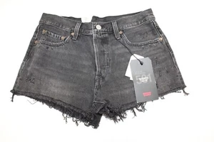 NWT Levis Big E Button Fly W28 Mid Rise Vintage Style Denim Shorts Destroyed BLK - Picture 1 of 7