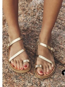 Zara Gold Flat Metallic Sandals 7.5 - Picture 1 of 6