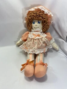 Vintage Handmade doll cloth Rag yarn hair painted face 21” soft peach - Picture 1 of 12