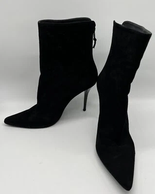 Botín al tobillo Stuart Weitzman negro gamuza punta cremallera aguja talla 8M Foto 1 de 4