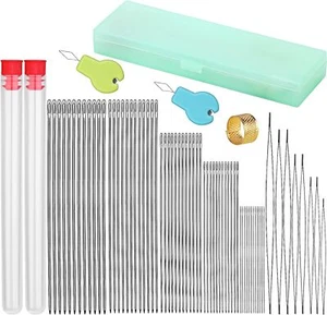 74Pcs Beading Needles Kit, Long Straight/ Big Eye Beading Thread Needles 10 Size - Picture 1 of 6