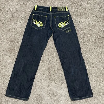 Coogi Jeans Mens 34x33 Dark Wash Baggy Embroidered Yellow Hornet Bee Y2K Hip Hop - Image 1 of 4