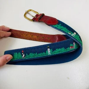 Leather Man Ltd Belt Mens 30 Motif Lighthouse Embroidered Navy Web Cotton - Picture 1 of 7