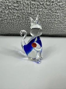 Murano Italien Kunst Glas Katze Figur klar/blau wunderschön / Top Zustand - Bild 1 von 8