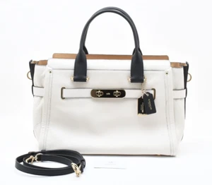 【unused】Coach Swagger 37 Leather 2-Way Bag Chalk/Black/Tan - Picture 1 of 15