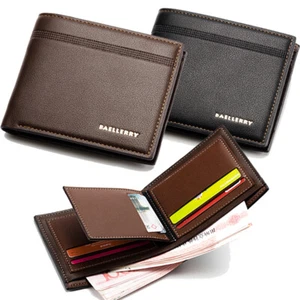 Men's Short Bifold Wallet Minimalist PU Leather Slim Front Pocket RFID Blocking - Picture 1 of 16