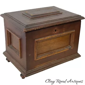 antique American walnut jewelry dresser box documents inlaid 1800s folk art - Picture 1 of 21