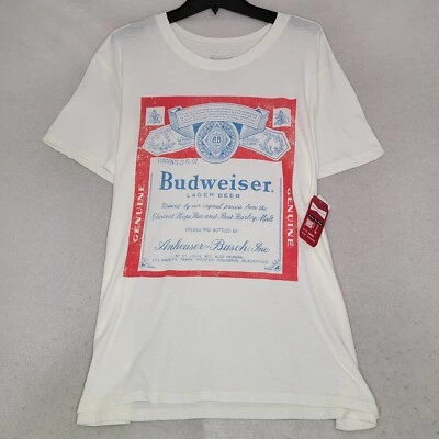 Camisa de Cerveza Budweiser Para Mujer 1X Blanca Brote Retro Exterior Pesca Logo Informal Nueva con Etiquetas Foto 1 de 4