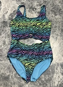 Art Class One Piece Swim Rainbow Zebra Pattern Swimwear Girls Large 10/12 Plus - Picture 1 of 4