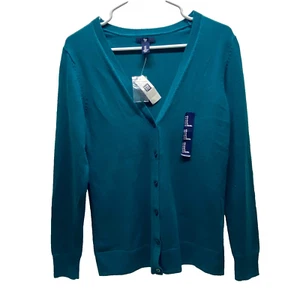 Gap Women's Cardigan Sweater Small Emerald Green Classic Fit Button Front NWT - Picture 1 of 9