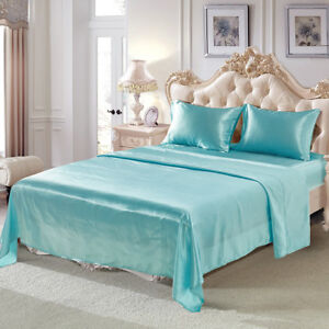 Comfortable Satin Silk Fitted Sheet Bed Flat Sheet Set Bedding Set Pillow Case