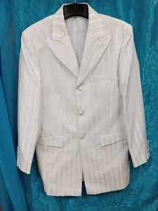Falcone Blazer Mens Suit Jacket Superlative 150's 38L Button White Striped - Picture 1 of 15