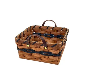 Amish Baskets  Napkin Storage Basket With Leather Handles Solid Oak Bottom - Picture 1 of 20