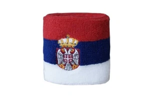 Schweißband Fahne Flagge Serbien mit Wappen 7x8cm Armband für Sport - Picture 1 of 1