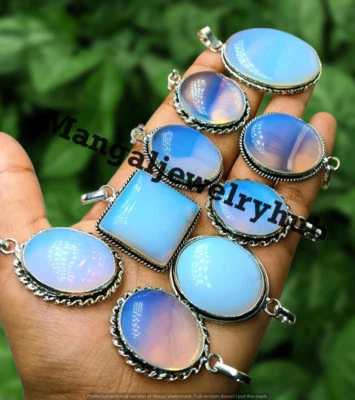 ¡Lote brillante! Colgantes de piedras preciosas de opalita enchapados en plata de ley 925 de 5 piezas Foto 1 de 4