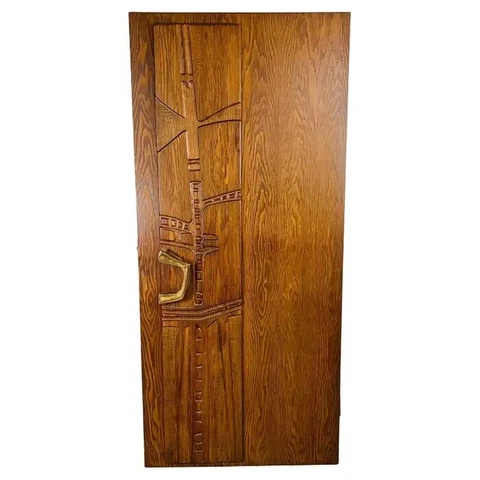 Federico Armijo Carved Oak Interior Door With Custom Bronze Pulls Cover