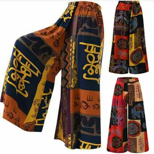 Womens Boho Hippie Baggy Wide Leg Trousers Hip Hop Loose Aladdin Palazzo Pants - Picture 1 of 9