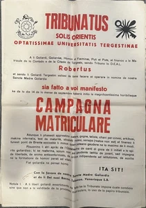 Manifesto goliardico epoca?? TRIESTE tribunatus solis orientis UNIVERSITÀ Univer - Imagen 1 de 1