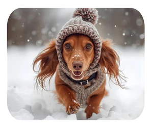 DACHSHUND LONG RED HAIR SNOW THEMED OPT #1 MOUSEPAD MOUSE PAD THICK 9" X 7" - Picture 1 of 6