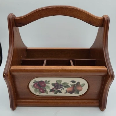 ВИНТАЖНАЯ деревянная посуда Caddy фруктовый дизайн разделенный органайзер деревенский фермерский дом - Изображение 1 из 4