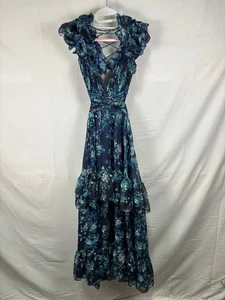 Vestido Ieena para Mac Duggal con Volantes en Niveles Floral Corte Talla 4 (Tela Quemada) - Imagen 1 de 13