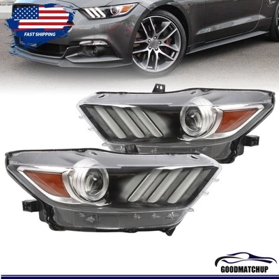 Left+Right Headlights Assembly Pair For Ford Mustang 2015 2016 2017 Clear Lens - Изображение 1 из 4