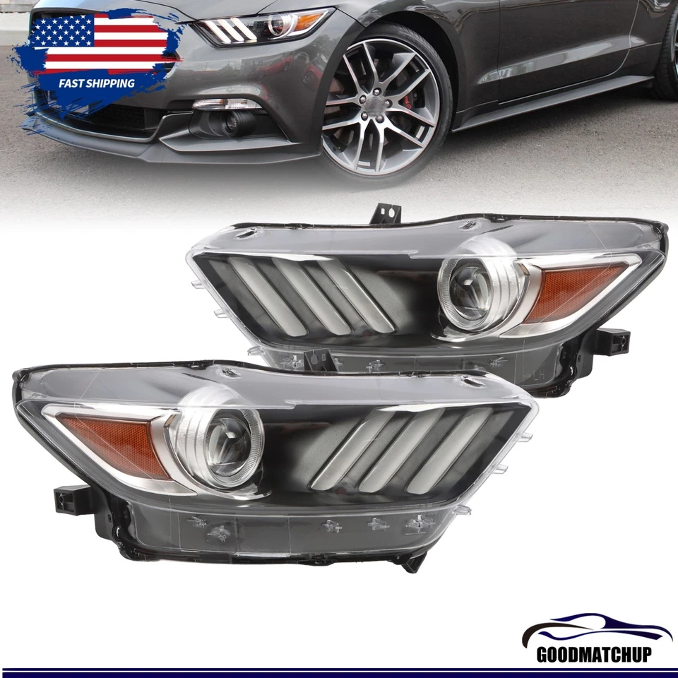 Left+Right Headlights Assembly Pair For Ford Mustang 2015 2016 2017 Clear Lens Foto 1 de 4