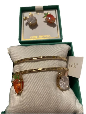 Bella Jack Cubic Zirconia Carrot & Bunny Studs Earrings & Gold Bracelet Easter - Image 1 of 3