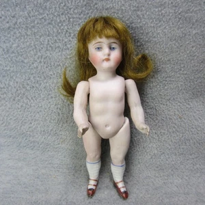 Antique All Bisque Jointed Doll Wig Hair 5" Cabinet Mignonette Incised 4 - Picture 1 of 12