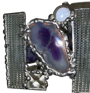 Scultura vintage argento e geode pietre di ametista e metallo free standing decorazione unica! - Foto 1 di 21