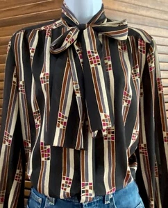 Anne Klein Silky Polyester Button Down with Neck Tie Blouse Size 12 1980’s - Imagen 1 de 10