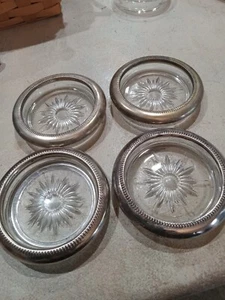 Vintage Italian Silver Plate Glass Crystal Coasters  Set 4 Four Princess House - Picture 1 of 3