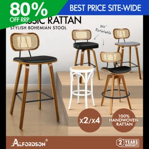 ALFORDSON Bar Stools Kitchen Counter Vintage Rattan Dining Chair X2/X4 - Picture 1 of 199