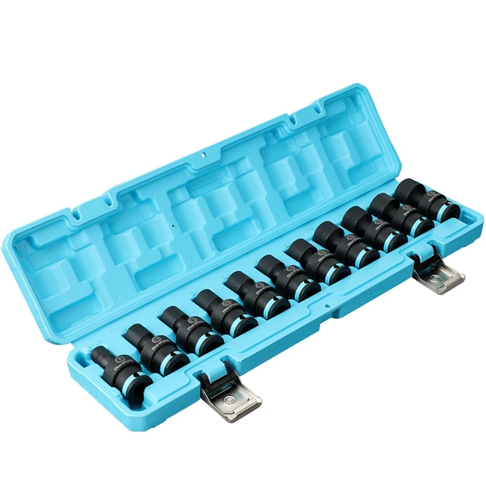 DURATECH 11PCS 3/8" Impact Swivel Socket Set Shallow Wobble Socket 8-19mm Metric - Image 1 of 4