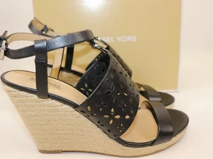 NEW MICHAEL KORS Size 7.5 Women's Shoes Sandal WEDGE Black Leather DARCI $178  - Picture 1 of 7