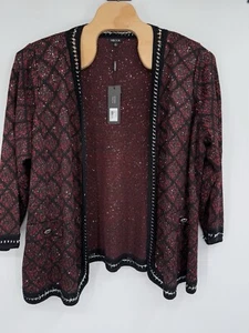 Misook Knit Blazer Chain Sequin Red Black Cardigan Jacket NWT Sz 3X - Picture 1 of 15