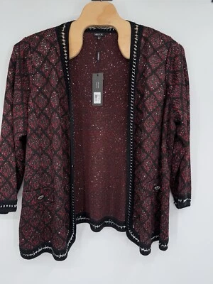 Blazer tejido Misook cadena lentejuelas rojo negro cárdigan chaqueta nuevo con etiquetas talla 3X Foto 1 de 4