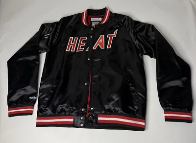 Mitchell & Ness Miami Heat Lightweight Black Satin Jacket Youth Sz XL Mens S NWT - Image 1 of 4
