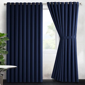 Thick Thermal Blackout Curtains Eyelet Ring Top Ready Made Curtain Panel Pair - Picture 1 of 43