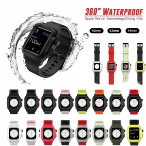 40/42/44mm Silicone Sport Band Strap+Waterproof Case for Apple Watch 6 5 4 3 SE - Picture 1 of 32