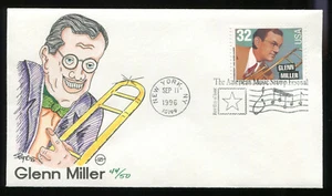 #3098 Glenn Miller Big Band FDC Steve Wilson cachet dipinto a mano #44/50 FD9017 - Foto 1 di 2