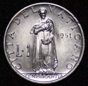 VATICAN CITY ~ 1951 ~ Lira ~ BU Coin ☘️ W-#49 ☘️ - Picture 1 of 2