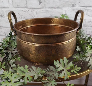 Jardiniere Messing Übertopf Griffe rund Blütenmuster Ornamente antik französisch - Afbeelding 1 van 10