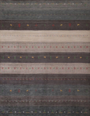 Luxurious Striped Hand-knotted Wool Rug Authentic Gabbeh Square Rug 9x9 - Image 1 of 4