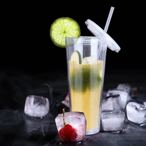 350/450/650ml Clear Tumbler Smoothie Cup with Lid and Straw Double-Layer - Picture 1 of 20