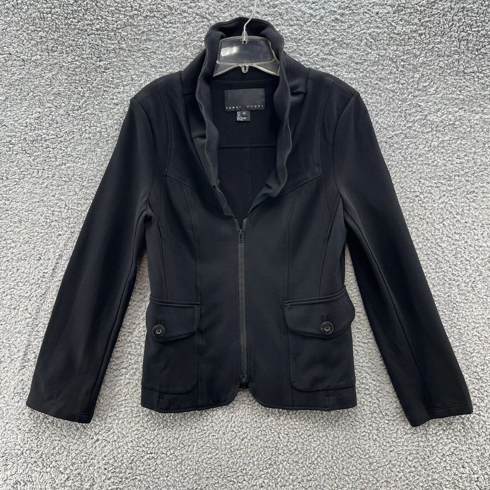 Chaqueta Yansi Fugel Mujer 10 Negra Calce Ajustado Elastizado Tejido Informal Blazer de Viaje Foto 1 de 4