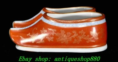 5,5 «Династия Цин Famille Розовый Фарфор Мандарин Утка Женщина Люди Обувь Пара - Изображение 1 из 4